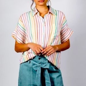 En Creme Rainbow Striped Button Down